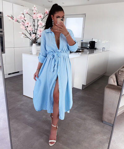 Musselin Kleid Elena Lang Hellblau  Ladypolitan ♡   