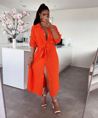 Musselin Kleid Elena Lang Neonorange  Ladypolitan ♡   