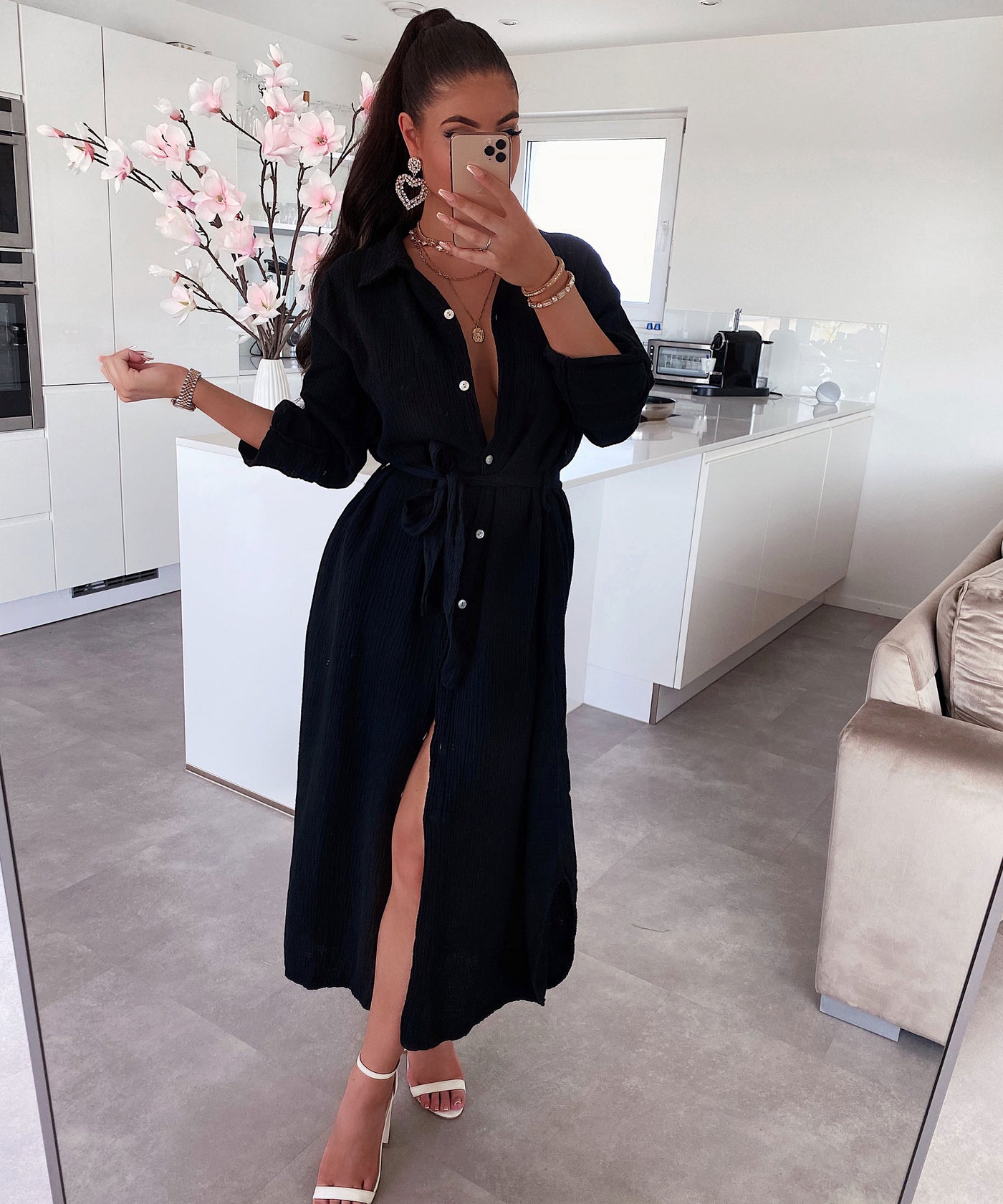Musselin Kleid Elena Lang Schwarz  Ladypolitan ♡   