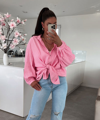 Oversize Musselin Bluse Freya Babypink Kurz  Ladypolitan - Fashion Onlineshop für Damen   