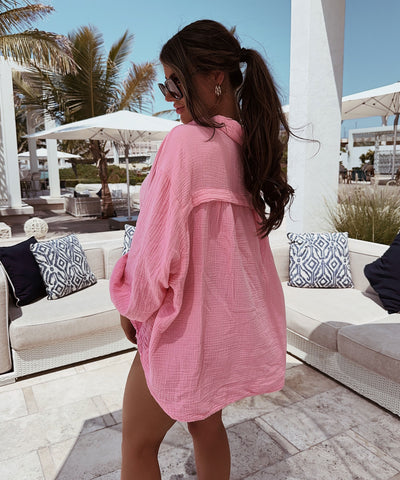 Oversize Musselin Bluse Freya Babypink Kurz  Ladypolitan - Fashion Onlineshop für Damen   