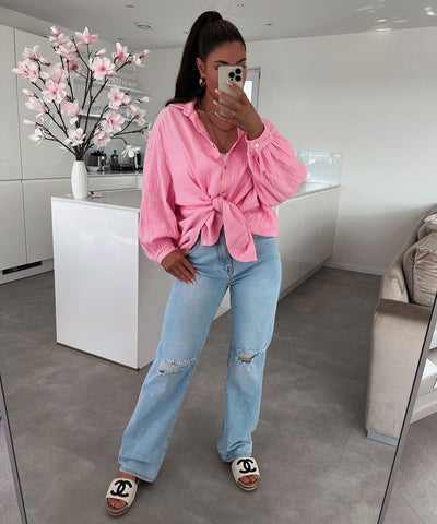 Oversize Musselin Bluse Freya Babypink Kurz  Ladypolitan - Fashion Onlineshop für Damen   