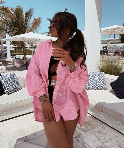 Oversize Musselin Bluse Freya Babypink Kurz  Ladypolitan - Fashion Onlineshop für Damen   
