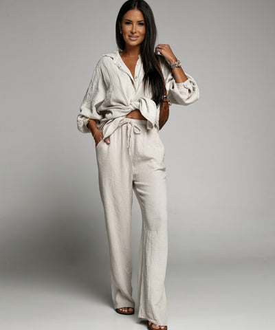 Oversize Musselin Bluse Freya Beige Kurz  Ladypolitan - Fashion Onlineshop für Damen   