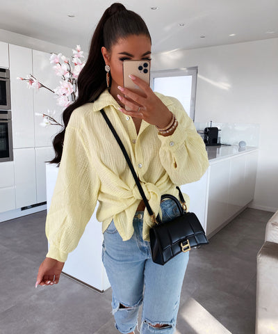 Oversize Musselin Bluse Freya Gelb Kurz  Ladypolitan - Fashion Onlineshop für Damen   