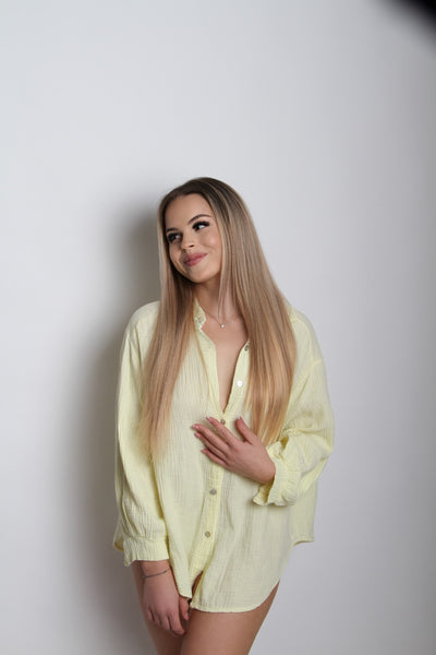 Oversize Musselin Bluse Freya Gelb Kurz  Ladypolitan - Fashion Onlineshop für Damen   