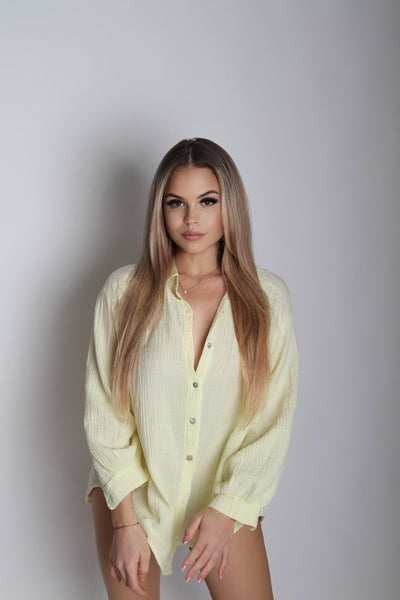 Oversize Musselin Bluse Freya Gelb Kurz  Ladypolitan - Fashion Onlineshop für Damen   