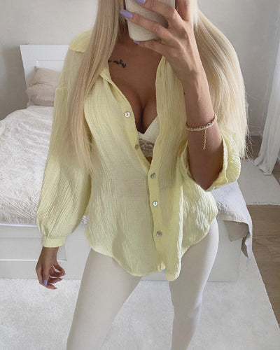 Oversize Musselin Bluse Freya Gelb Kurz  Ladypolitan - Fashion Onlineshop für Damen   
