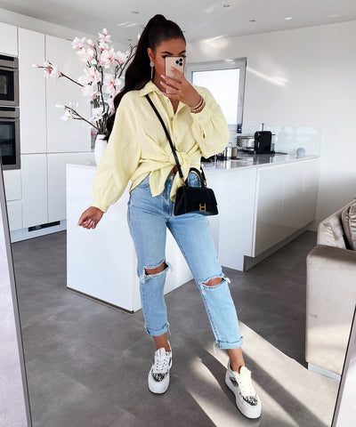 Oversize Musselin Bluse Freya Gelb Kurz  Ladypolitan - Fashion Onlineshop für Damen   