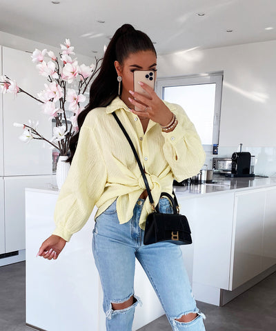 Oversize Musselin Bluse Freya Gelb Kurz  Ladypolitan - Fashion Onlineshop für Damen   