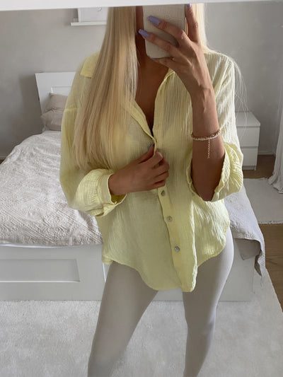 Oversize Musselin Bluse Freya Gelb Kurz  Ladypolitan - Fashion Onlineshop für Damen   