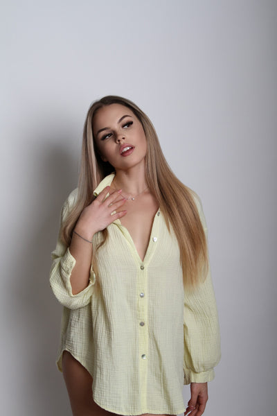 Oversize Musselin Bluse Freya Gelb Kurz  Ladypolitan - Fashion Onlineshop für Damen   