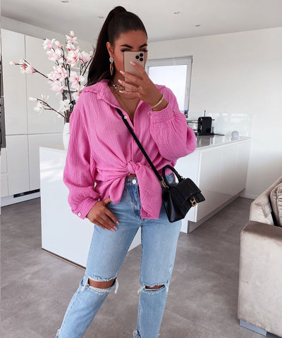 Oversize Musselin Bluse Freya Hellpink Kurz  Ladypolitan - Fashion Onlineshop für Damen   