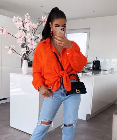 Oversize Musselin Bluse Freya Orange Kurz  Ladypolitan - Fashion Onlineshop für Damen   
