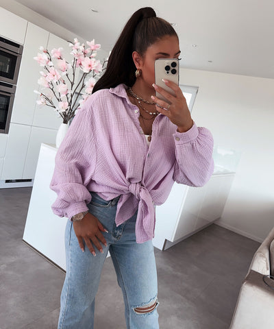 Oversize Musselin Bluse Freya Pastellila Kurz  Ladypolitan - Fashion Onlineshop für Damen   