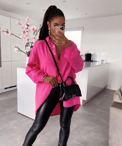 Oversize Musselin Bluse Freya Pink Lang  Ladypolitan - Fashion Onlineshop für Damen   