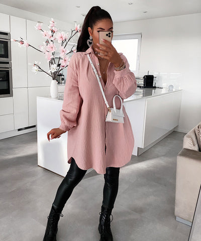 Oversize Musselin Bluse Freya Rosa Lang  Ladypolitan - Fashion Onlineshop für Damen   