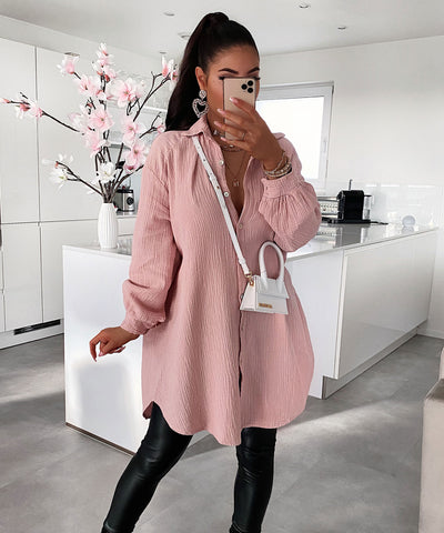 Oversize Musselin Bluse Freya Rosa Lang  Ladypolitan - Fashion Onlineshop für Damen   
