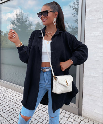 Oversize Musselin Bluse Freya Schwarz Lang  Ladypolitan - Fashion Onlineshop für Damen   