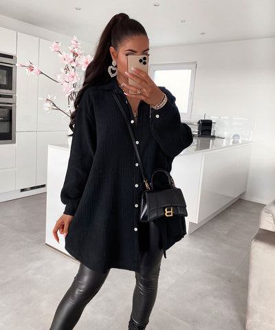 Oversize Musselin Bluse Freya Schwarz Lang  Ladypolitan - Fashion Onlineshop für Damen   