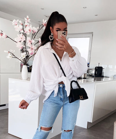 Oversize Musselin Bluse Freya Weiß Kurz  Ladypolitan - Fashion Onlineshop für Damen   