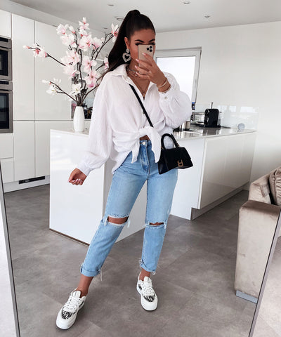Oversize Musselin Bluse Freya Weiß Kurz  Ladypolitan - Fashion Onlineshop für Damen   