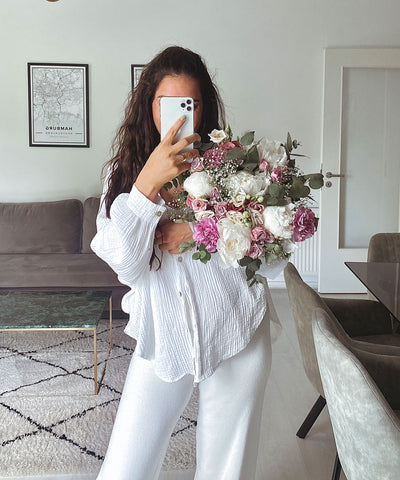 Oversize Musselin Bluse Freya Weiß Kurz  Ladypolitan - Fashion Onlineshop für Damen   