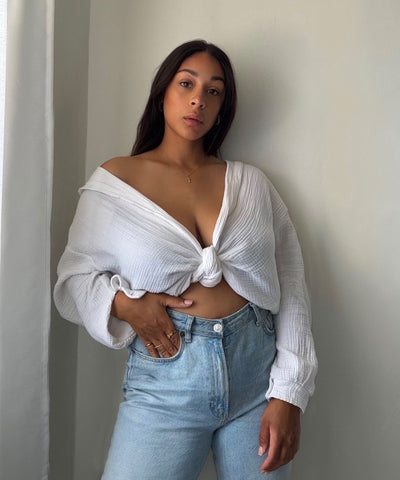 Oversize Musselin Bluse Freya Weiß Kurz  Ladypolitan - Fashion Onlineshop für Damen   
