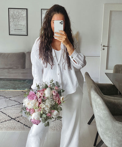 Oversize Musselin Bluse Freya Weiß Kurz  Ladypolitan - Fashion Onlineshop für Damen   