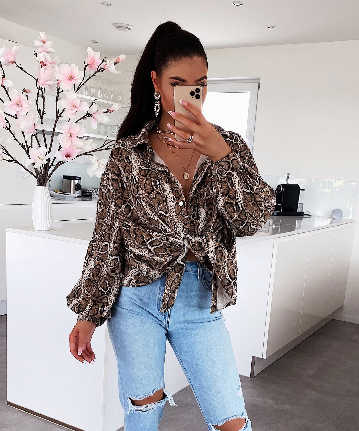 Oversize Musselin Bluse Print Snake  Ladypolitan ♡   