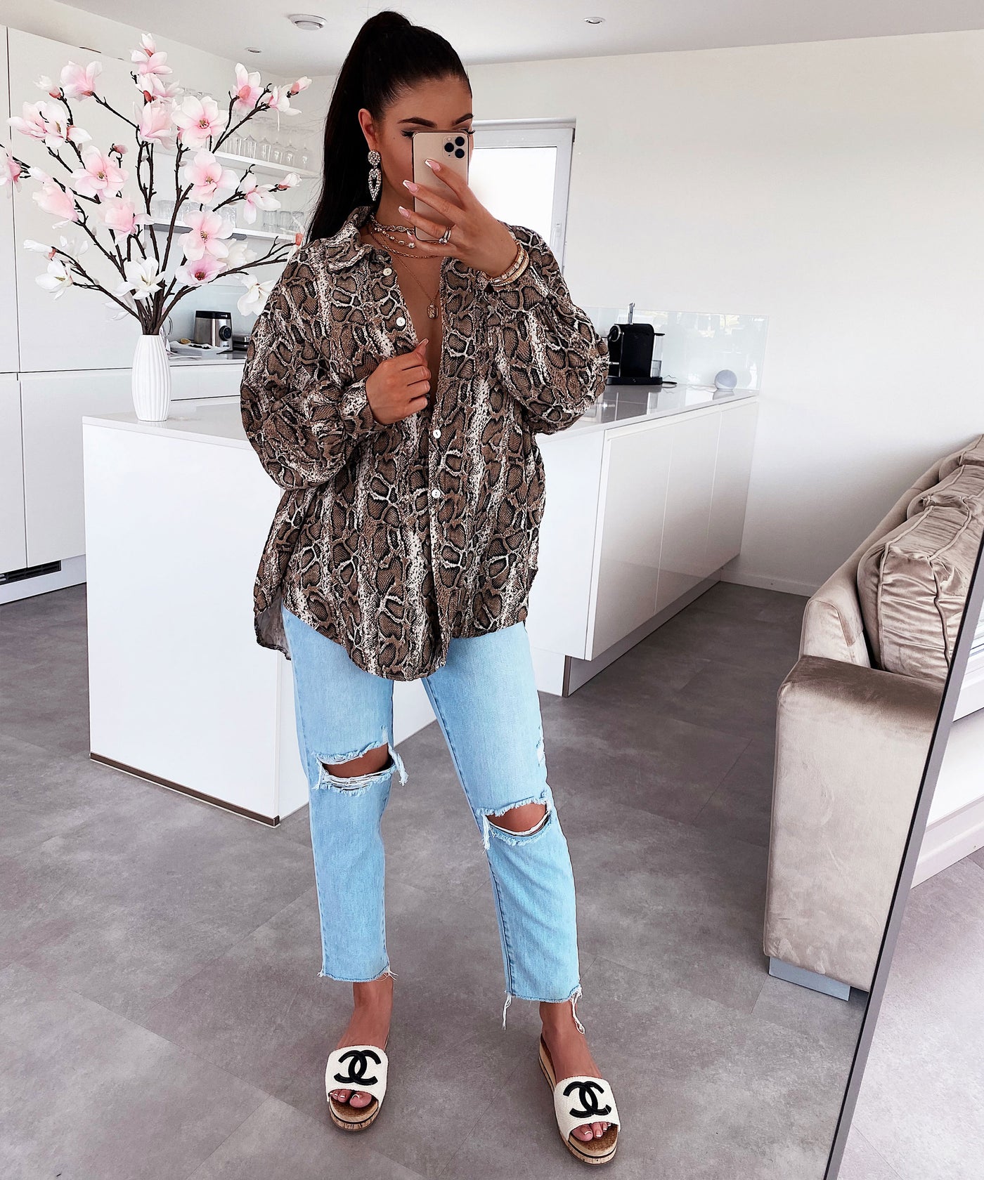 Oversize Musselin Bluse Print Snake  Ladypolitan ♡   