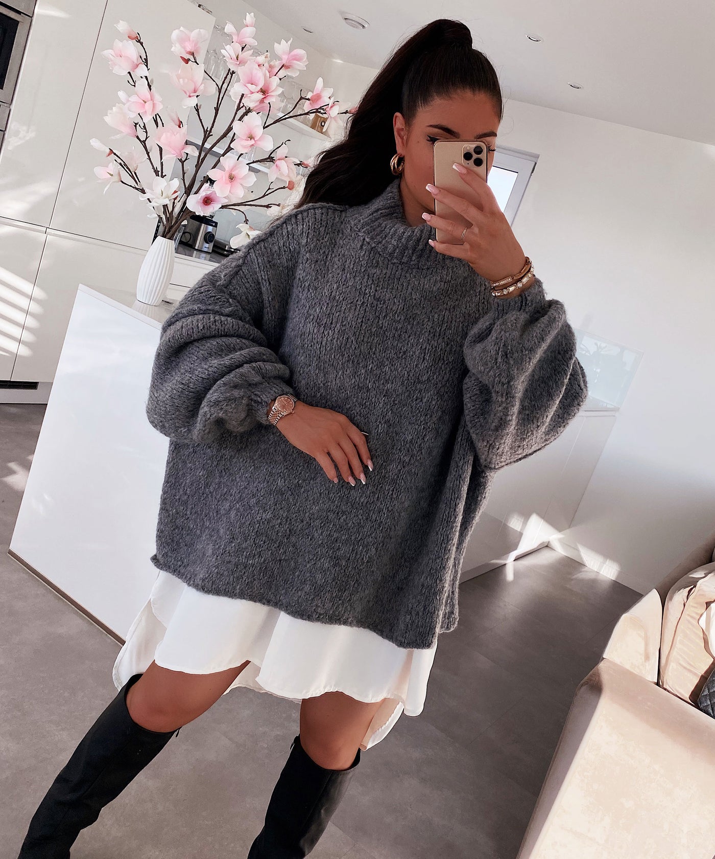 Oversize Pullover Nata Dunkelgrau  Ladypolitan ♡   