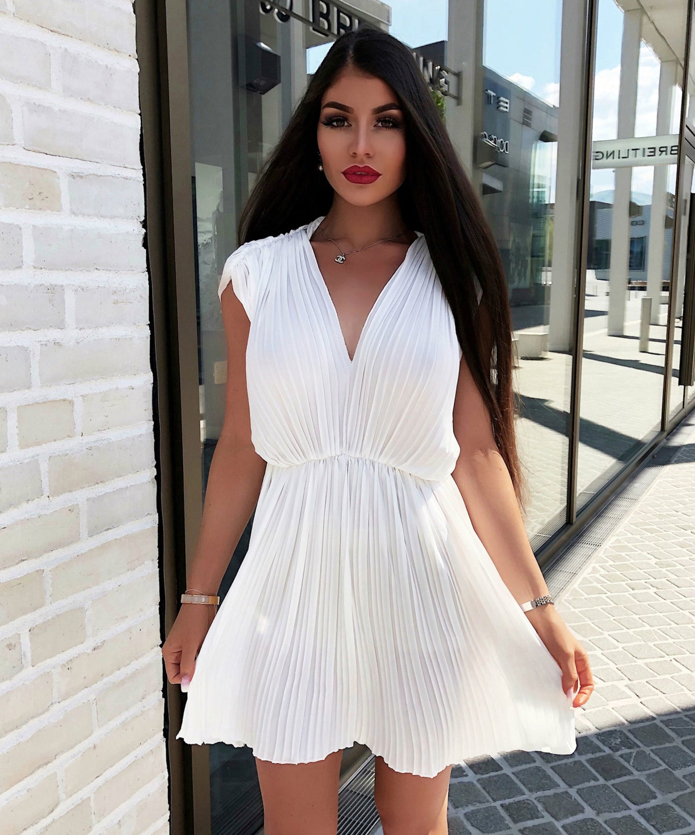 Plissee Kleid Weiß  Ladypolitan - Fashion Onlineshop für Damen   