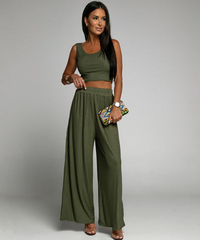 Weiches Ripp Set Ina Khaki  Ladypolitan - Fashion Onlineshop für Damen   