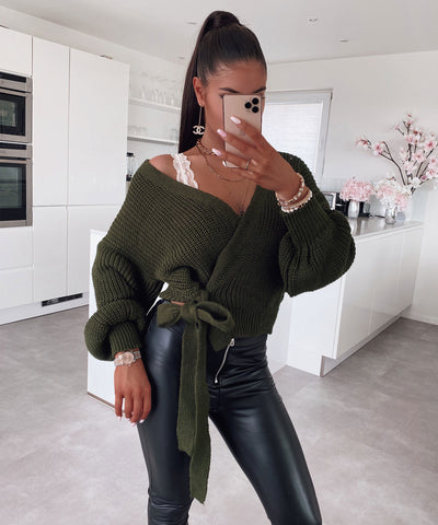 Wickel Pullover Khaki  Ladypolitan - Fashion Onlineshop für Damen   