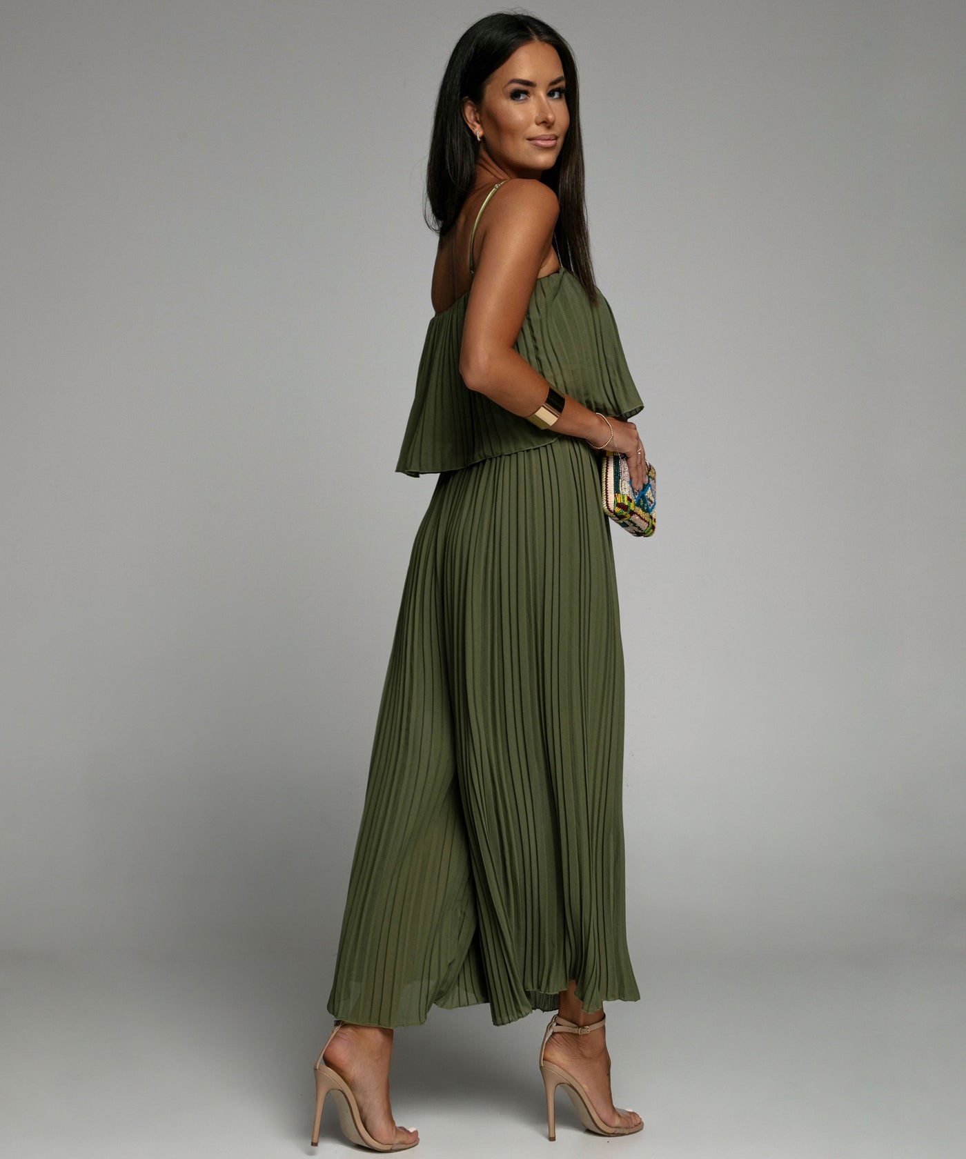 Eleganter Plissee Einteiler Khaki  Ladypolitan - Fashion Onlineshop für Damen   