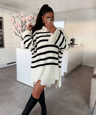 Oversize Pullover Elsa Streifen Weiß  Ladypolitan ♡   