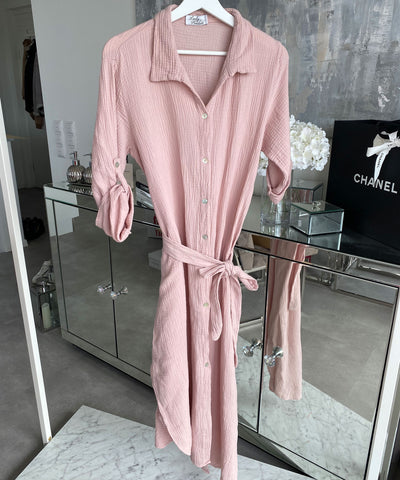 Muslin dress Elena long pink