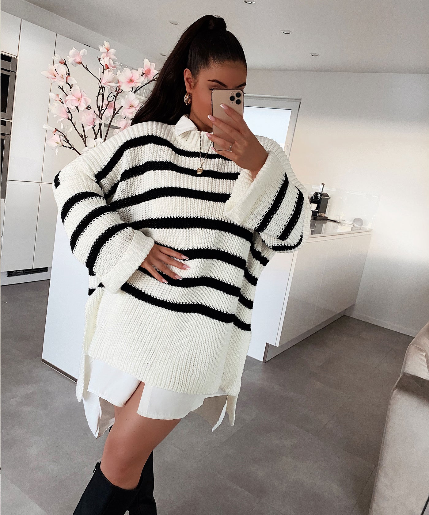 Oversize Pullover Elsa Streifen Weiß  Ladypolitan ♡   