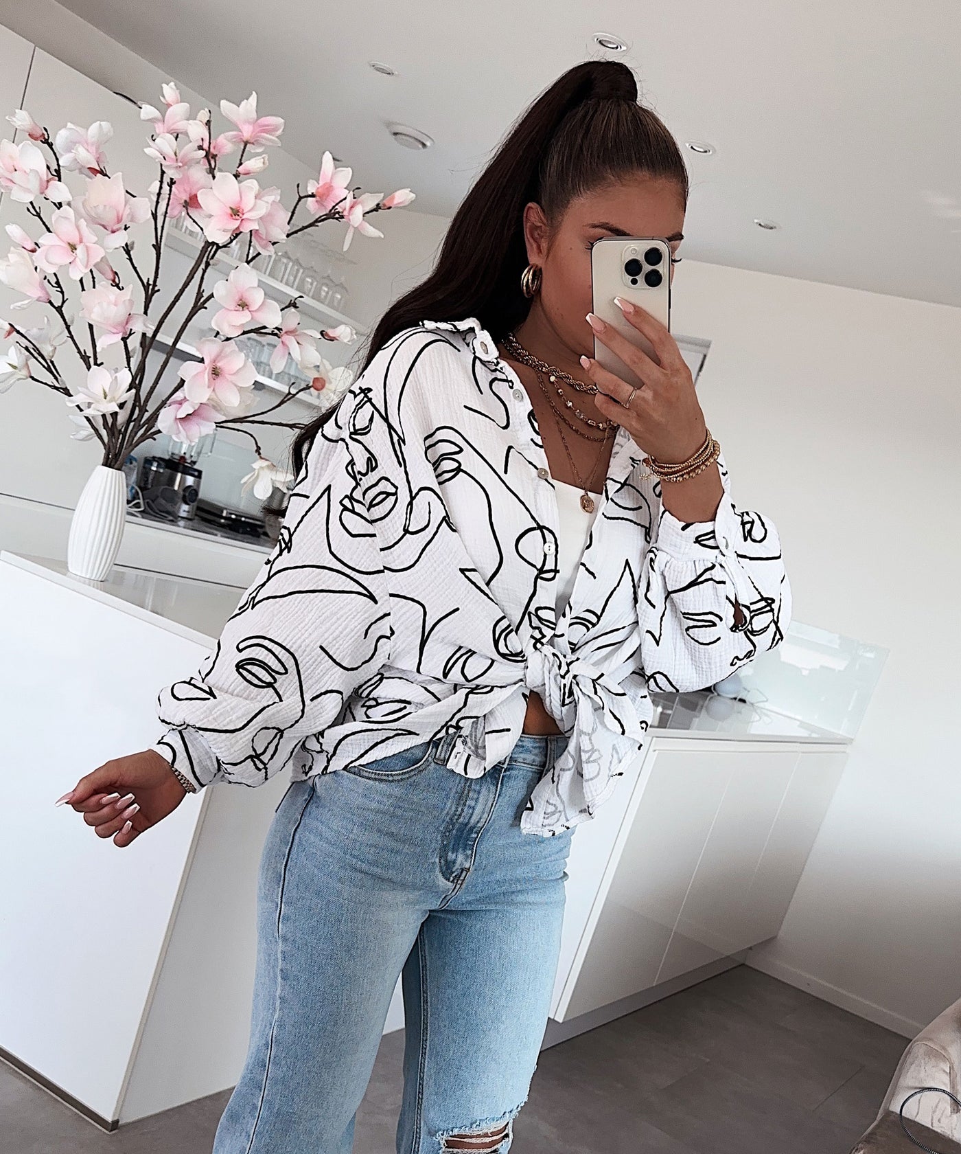 Musselin Bluse Face Kurz Weiß  Ladypolitan ♡   