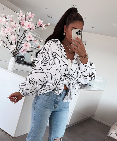 Musselin Bluse Face Kurz Weiß  Ladypolitan ♡   