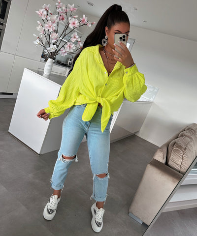 Oversize muslin blouse Freya neon yellow short