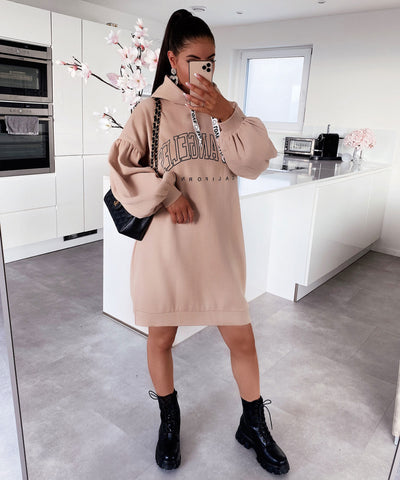 Hoodie Kleid LA Beige  Ladypolitan - Fashion Onlineshop für Damen   