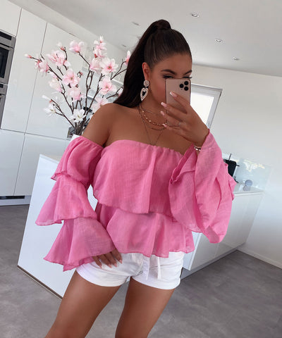 Bluse off shoulder Hellpink  Ladypolitan - Fashion Onlineshop für Damen   