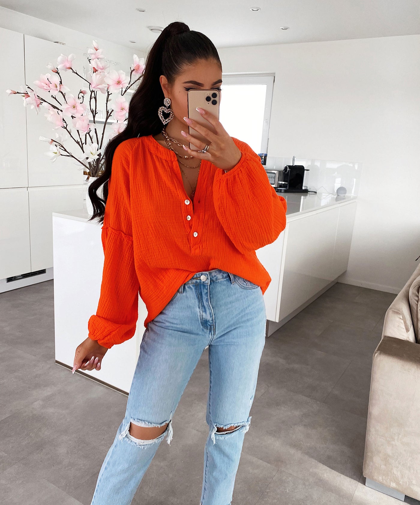 Muslin blouse Maria neon orange